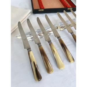 Entremet Knives Bovine Horn Handle And Silver Metal Ferrules