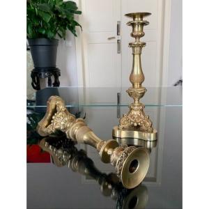 Pair Of Bronze Candlesticks - 19th Century