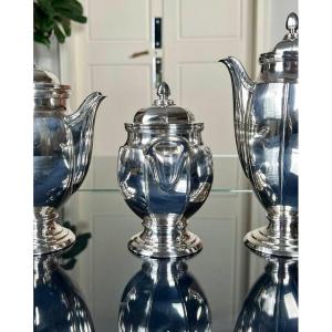 Art Deco Tea And Coffee Service - Teapot Jug Sugar Bowl - Shaped Pieces In Silver Metal