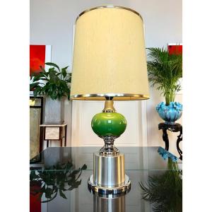 Vintage Space Age Metal Lamp With Textile Lampshade 