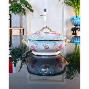 19th Century Fine Porcelain Vegetable Dish - Monograms Romantic Decor Flowers