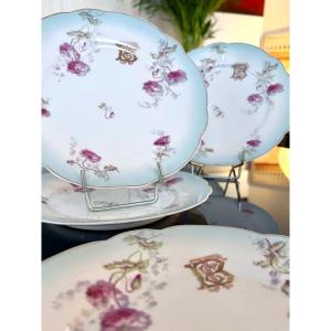 Porcelain Dessert Dessert Plates - Romantic Decor Initials Tb - Table Service