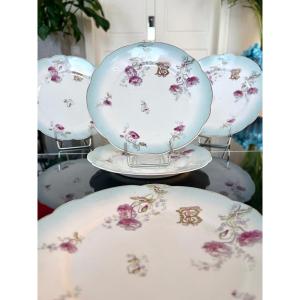 6 Dessert Plates Entremets Initiales Tb - Porcelain Table Service - Late 19th Century