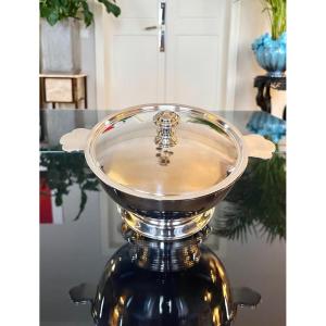 Vegetable Dish In Silver Metal 20th Century Art Deco