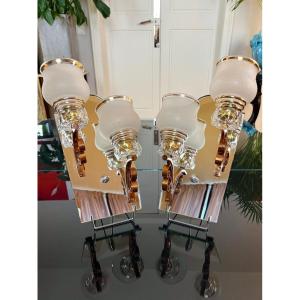 Art Deco Wall Lights - Mirror Plates Copper Support Tulips Granite Glass