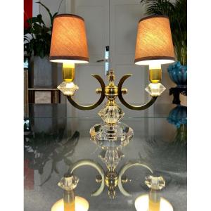 Art Deco Crystal And Brass Table Lamp