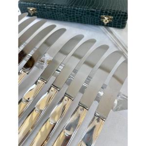 Silver Metal Table Knives - Stainless Steel Blades - Vintage 