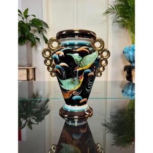 Vintage Earthenware Vase - In The Taste Of Vallauris Monaco Styles 