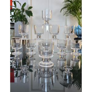 Crystal Stemmed Wine Glasses - Vintage 1970 - Set Of 11 Table Glasses