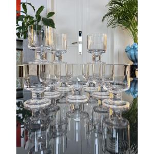 Set Of 10 Crystal Stemmed Water Glasses - 1970s Vintage