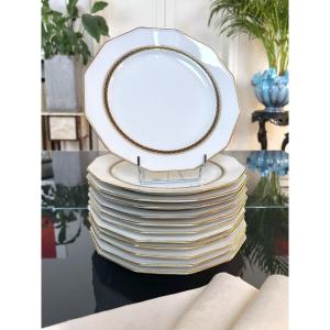 12 Dinner Plates - Limoges Porcelain - A. Lanternier - Art Deco Dinner Service