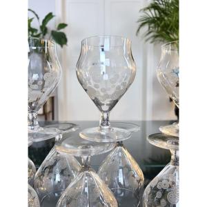 11 Art Deco Crystal Glasses - Frosted Decor - Modern Style Glassware Set
