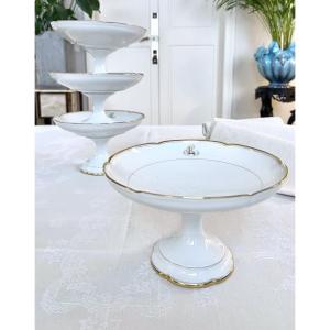 Limoges Porcelain Compote Serving Bowl - Jean Pouyat - Monograms - Vieux Paris
