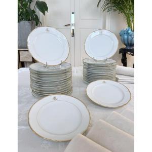 White Porcelain Dessert Plates - Limoges - Jean Pouyat - Old Paris - Monograms 