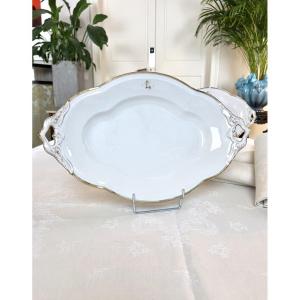 Small Oval Serving Platter - Monograms Limoges Porcelain Jean Pouyat - Old Paris