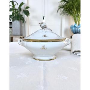Covered Vegetable Dish Limoges Porcelain - Fretel Monograms - Jean Pouyat - Vieux Paris - Service