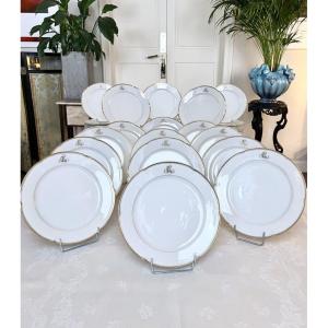 Limoges Porcelain Dinner Plates - Jean Pouyat - Old Paris - Fine Gold Monograms