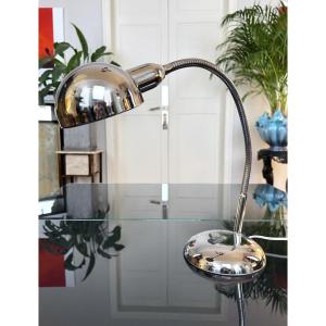 Chrome Metal Desk Lamp With Adjustable Arm - Vintage