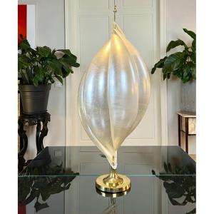 Vintage Brass Lamp With Pearly Acrylic Glass - Laurent Rougier
