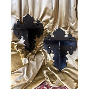 Blackened Wood Wall Brackets - Pair Of Wall Shelves - 19th Century Napoleon III