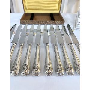 Silver-plated Knives With Monograms - Stainless Steel Blades - Emile Puiforcat 