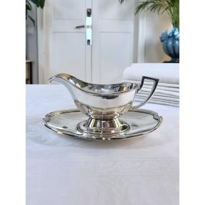 Silver-plated Metal Gravy Boat Tray - 20th Century Vintage