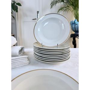 Art Deco Soup Plates - Porcelain With Gold Trim - Soup Plate Set