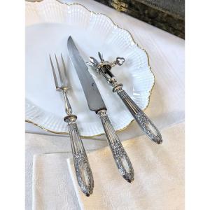 Carving Serving Cutlery - Louis XVI Style Silver Handles - Leg Of Lamb Fork And Knife With Handle