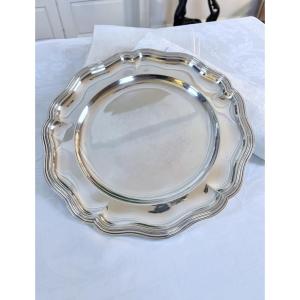 Round Nickel Silver Serving Platter - 20th Century Vintage