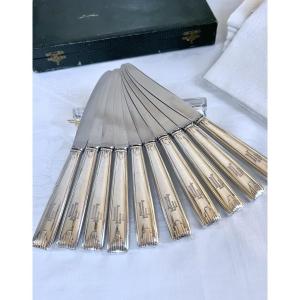 Art Deco Monogrammed Dessert Knives - Gift Box