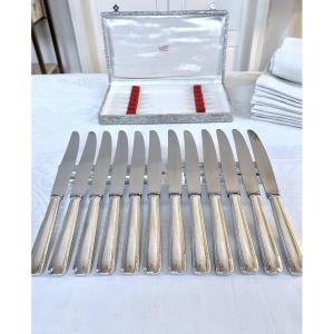 Art Deco Knives With Silver-plated Metal Handles And Stainless Steel Blades - Gift Box