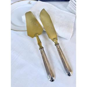 Silver Dessert Serving Set - Cake Server, Knife - Art Deco