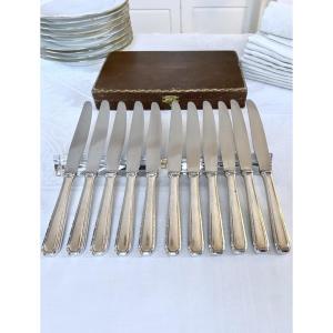 Art Deco Knives In Alfenide Metal - Christofle - Gift Box