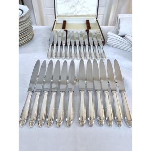Table Knives Silver Plated Art Deco Dessert Knives - Orbrille - Box 24 Knives