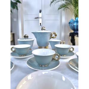Digoin Sarreguemines Earthenware Tea And Coffee Set - Art Deco - Cups Teapot Sugar Bowl
