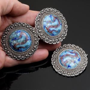 1920 Dragons Belt Buckle And Brooch Set Silver And Enamel