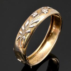 Antique Vermeil Bracelet, Flower Branch Decor, Silver, France, Late 19th Century
