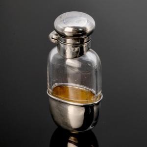 Crystal Salt Bottle And Silver Tumbler In Miniature Flask Style, 1900s