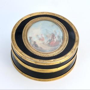 18th Century Tortoiseshell And Gold Box With Animated Miniature Dancers
