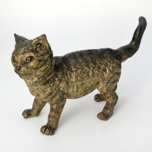 19th Century Vienna Bronze Inkwell Cat, Franz Bergman