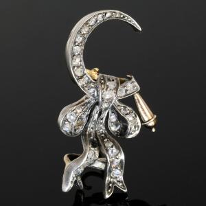 Sickle And Bow Brooch In Gold, Silver And Diamonds, 19th Century