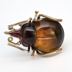 19th Century Georgian Silver And Colored Cabochon Insect Brooch