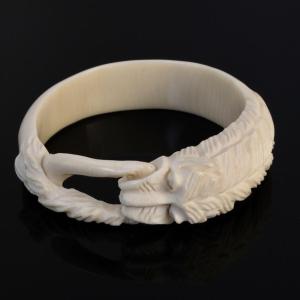 19th Century Chimera Carved Ivory Bangle Bracelet