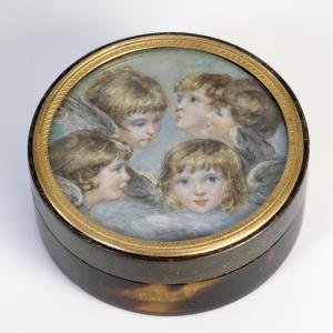 Miniature Tortoiseshell Box Of Children After Joshua Reynolds 19th Century