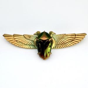 Natural Scarab Brooch Patinated Bronze Egyptomania 1900
