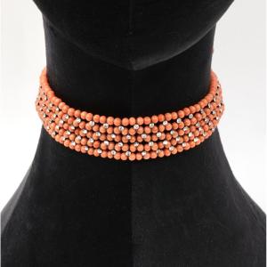 “dog” Collar, Coral, Silver And Crystal Diamonds, Belle époque