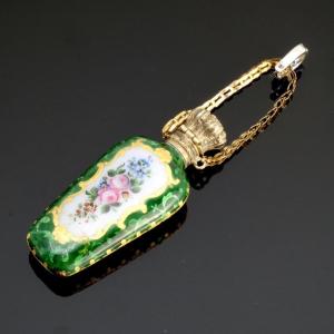 Hanging Salt Cellar, Vermeil, Green Enamel, Napoleon III Bouquets