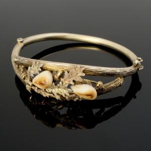 Vermeil Hinged Bangle Bracelet "grandel" Early 20th Century, Signed