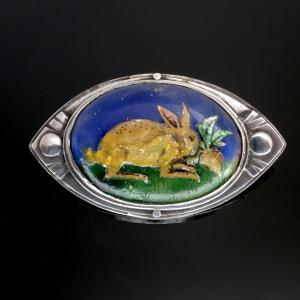 Silver And Enamel Rabbit Brooch, Arts And Crafts Period, Early 20th Century
