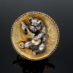 Two-tone Metal Musician Bear Brooch, Napoleon Ii